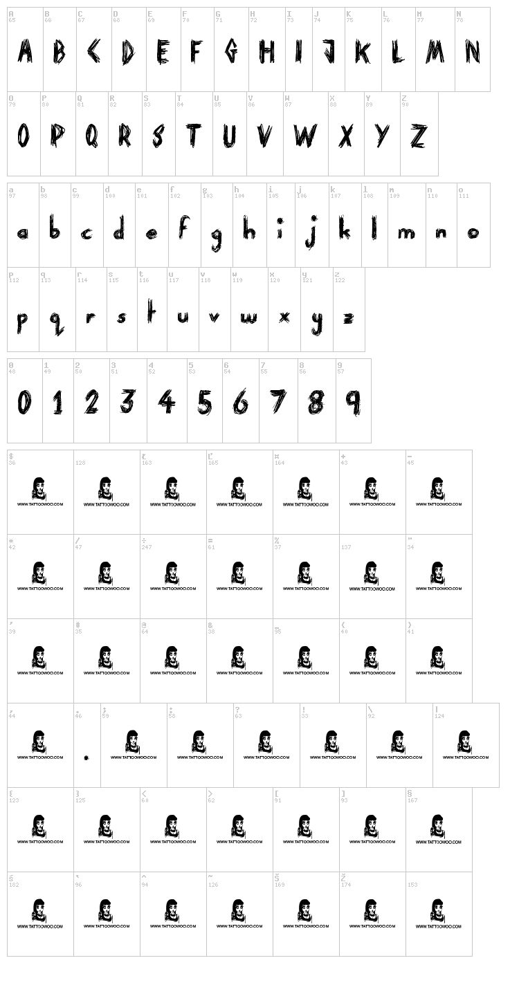 Paranoid Freak font map